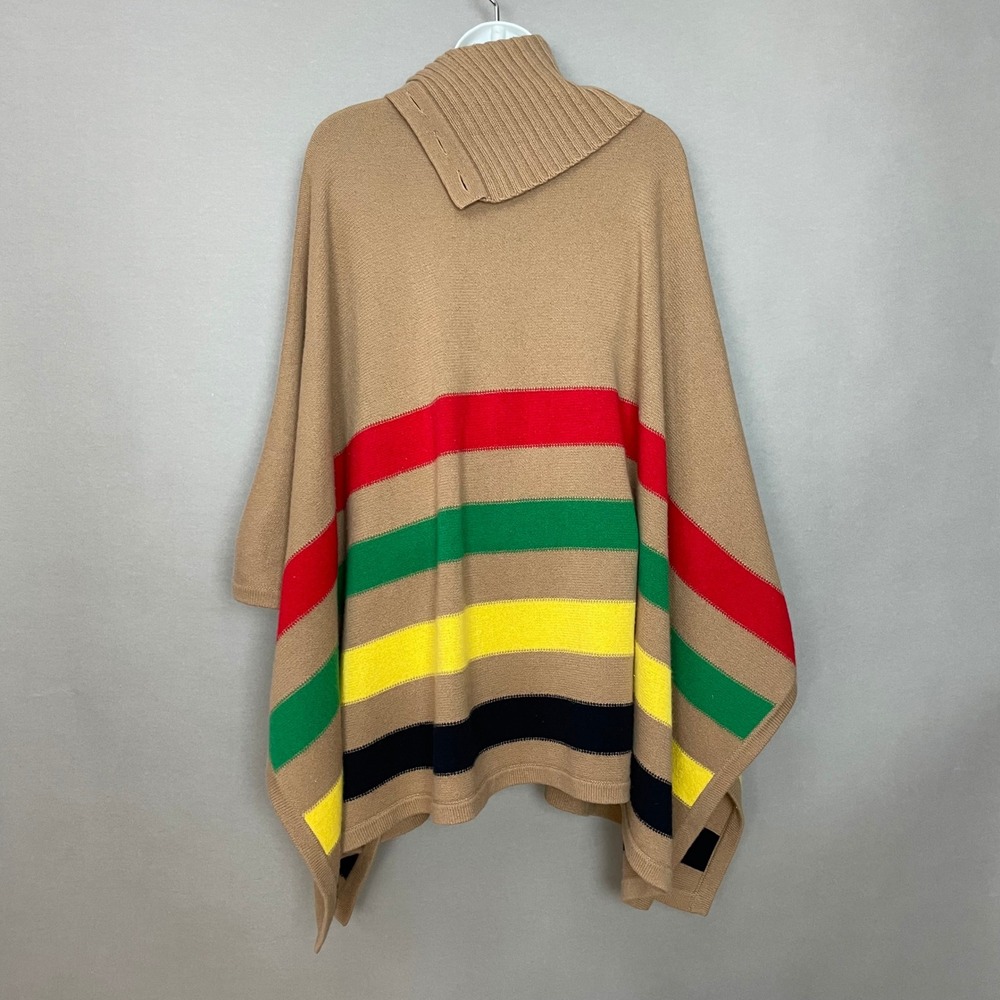 Lauren Ralph Lauren Poncho Women Small Medium Tan Multi Stripe Button Wool Blend - Picture 4 of 16